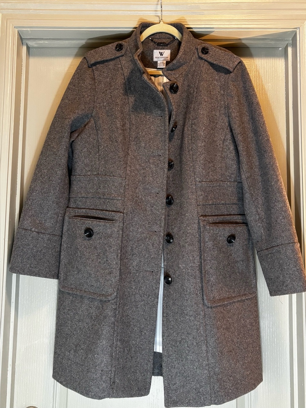 Worthington Women's Charcoal Gray Military-Style Wool Pea Coat. Size XL